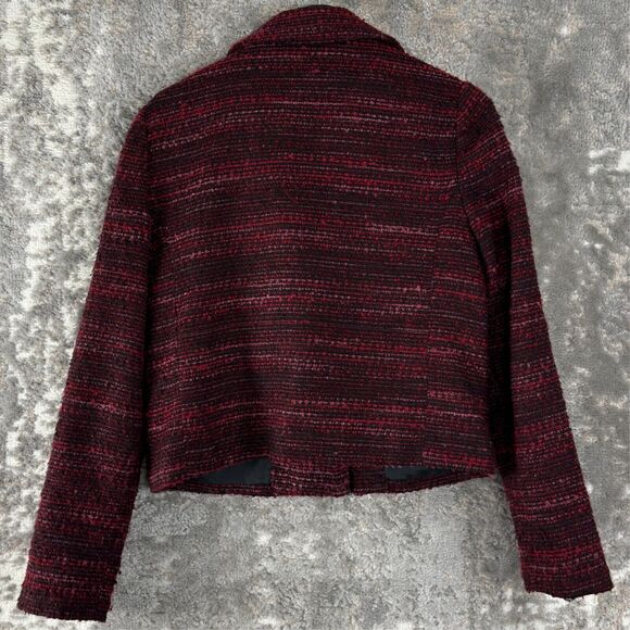 Dana Buchman Women Size 6 Moto Textured Outdoor Jacket Burgundy Long Sleeve Zip - Picture 4 of 9